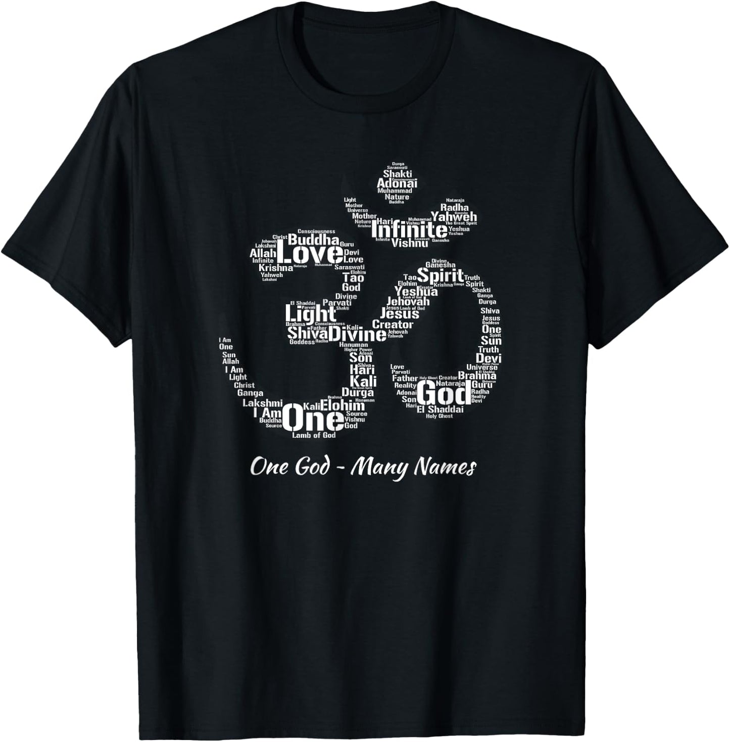 Names of God in Om Symbol Yoga Inspired Aum T-Shirt - T-Shirt | Black