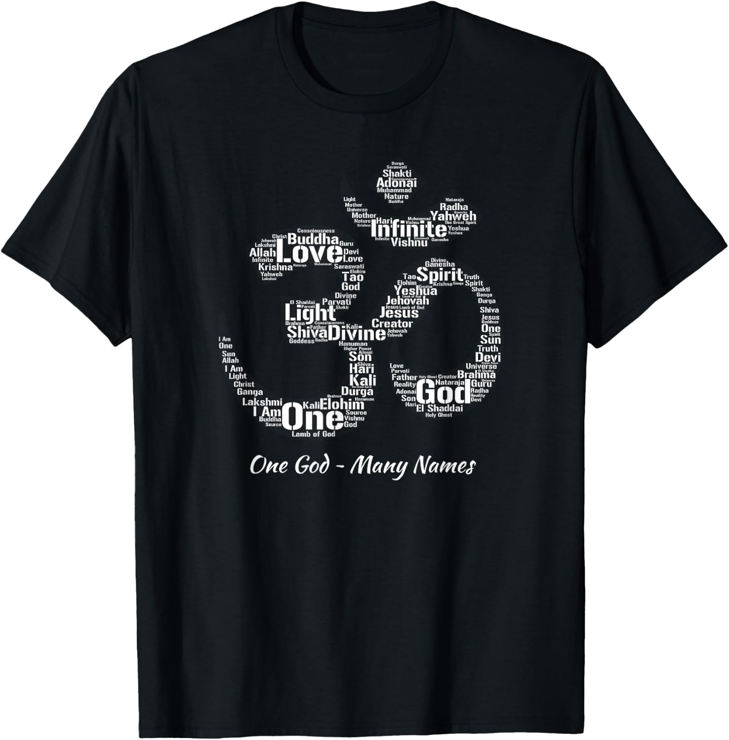 Names of God in Om Symbol Yoga Inspired Aum T-Shirt - T-Shirt | Black