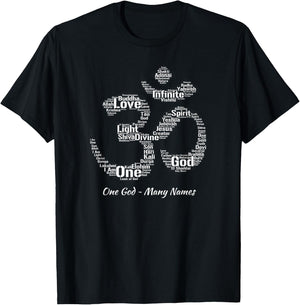 Names of God in Om Symbol Yoga Inspired Aum T-Shirt - T-Shirt | Black