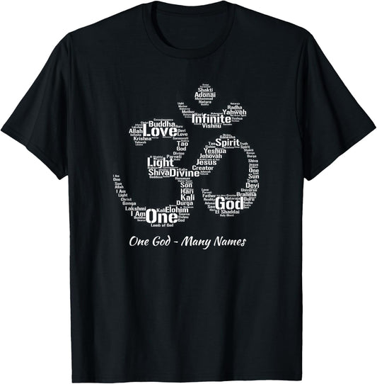 Names of God in Om Symbol Yoga Inspired Aum T-Shirt - T-Shirt | Black
