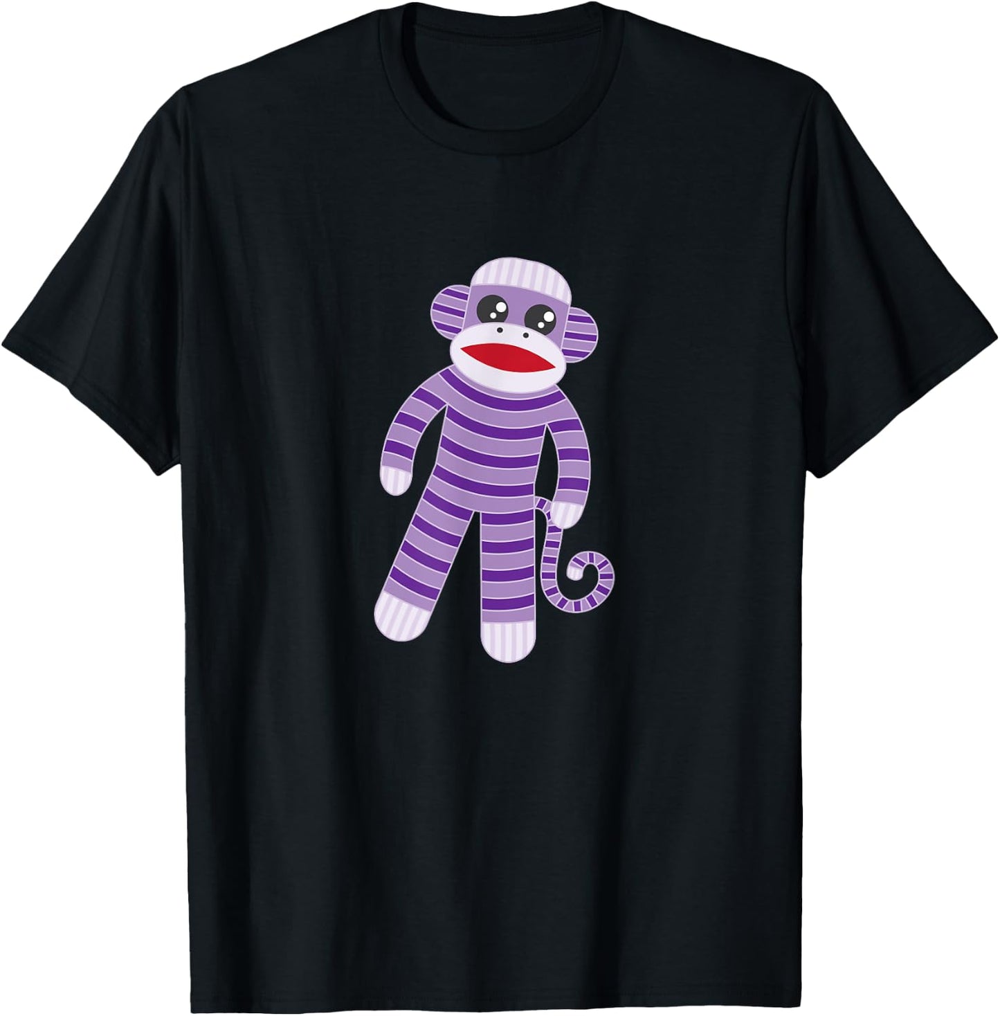 Cute Purple Striped Sock Monkey T-Shirt - T-Shirt | Black