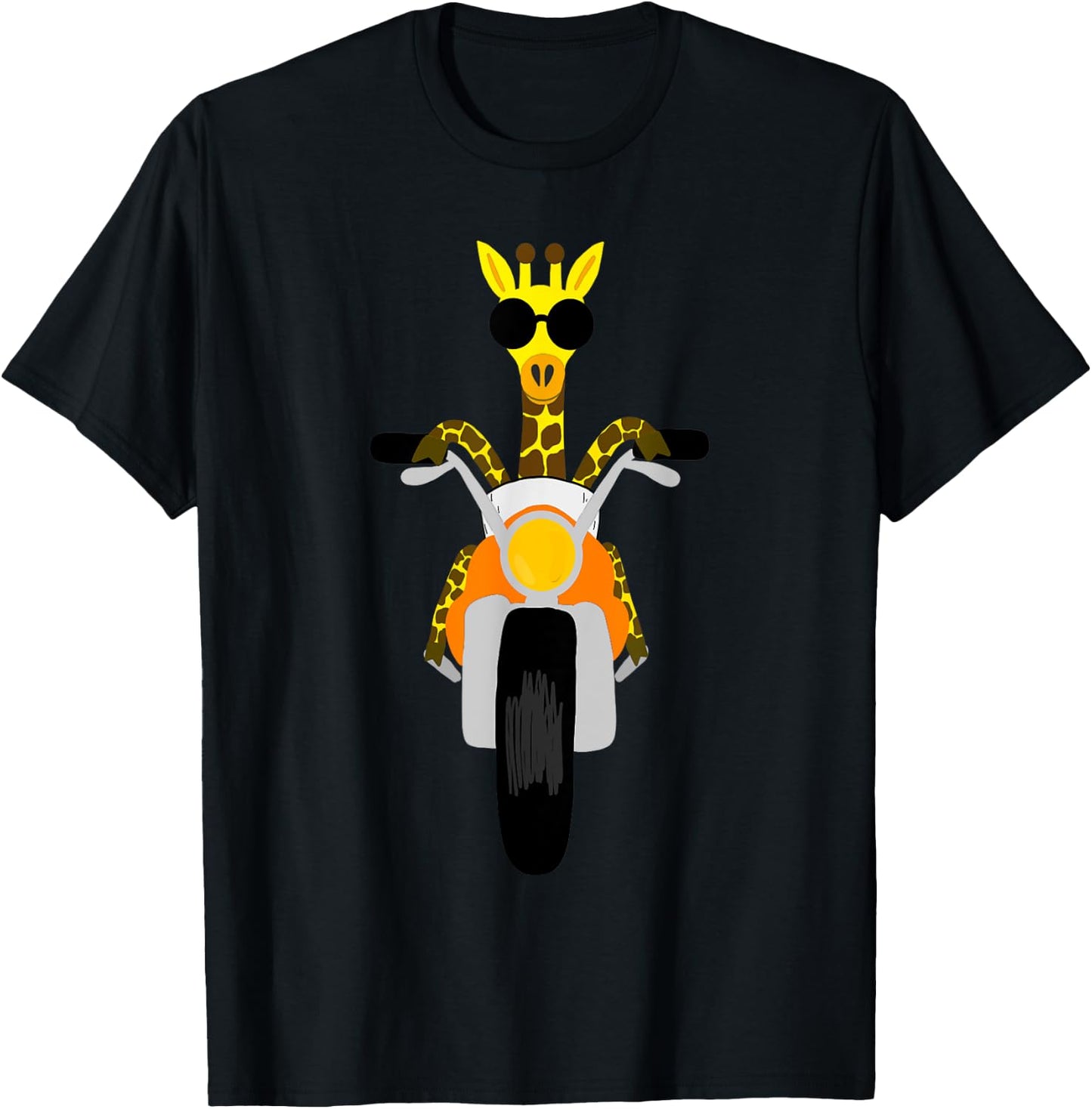 SouthernDesignTees Fun Giraffe Riding Motorcycle T-Shirt - T-Shirt | Black