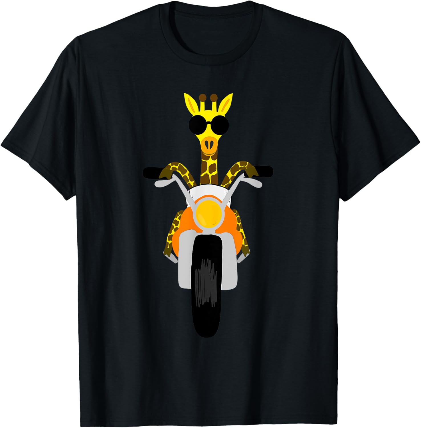 SouthernDesignTees Fun Giraffe Riding Motorcycle T-Shirt - T-Shirt | Black