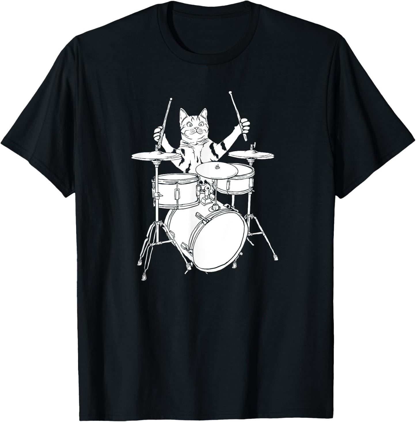 Funny Cat Playing Drums Drum Kit T-Shirt - T-Shirt | Black