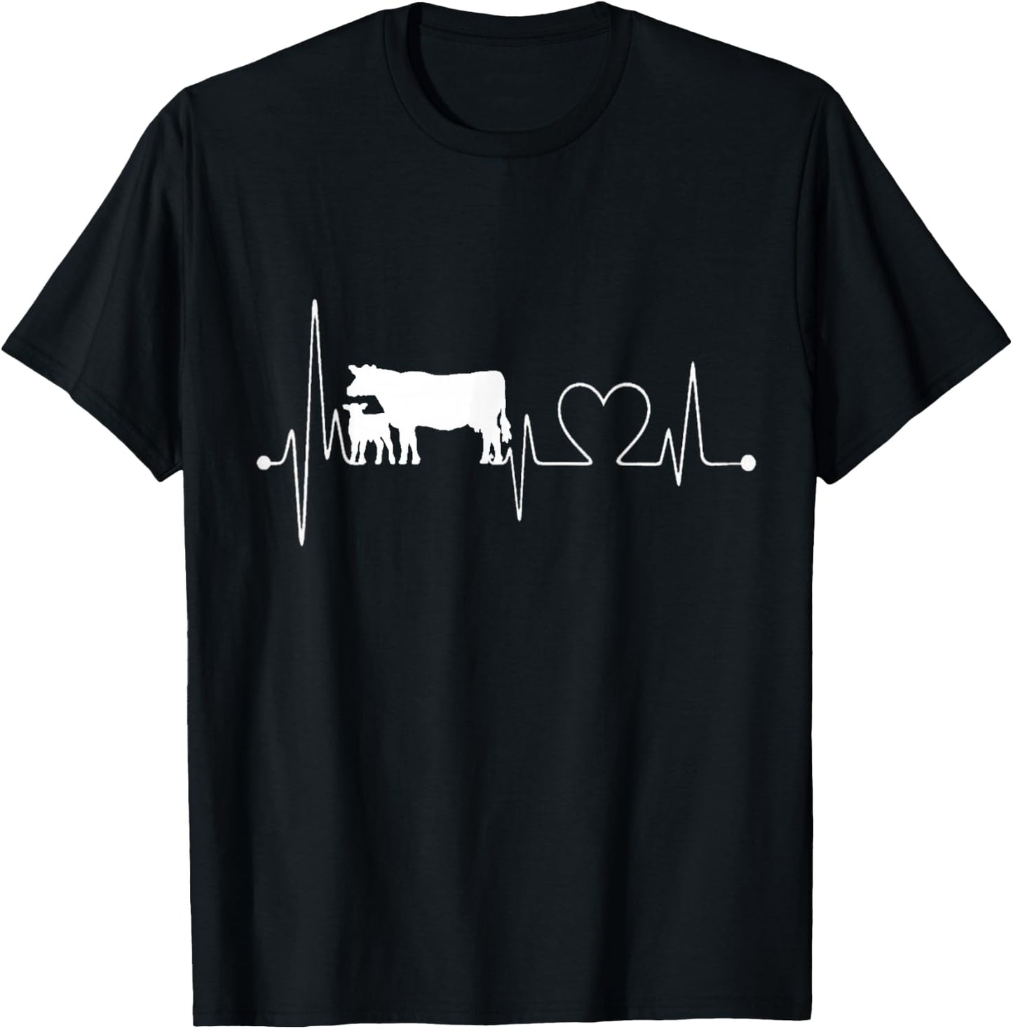 Cow Heartbeat Funny I Love My Cow Valve EKG T-Shirt - T-Shirt | Black
