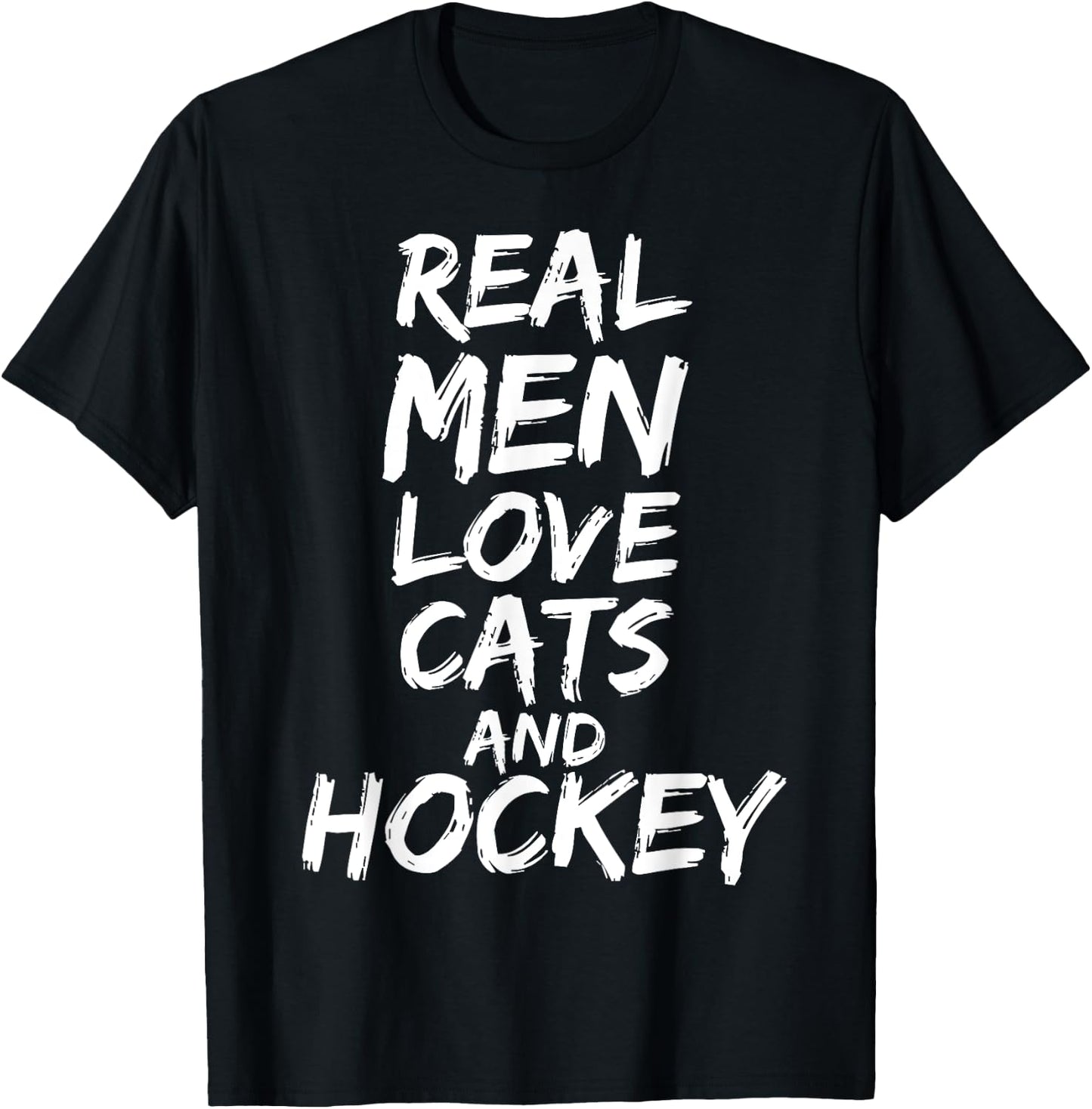 Real Men Love Cats and Hockey Shirt Funny Kitten Lover Shirt T-Shirt - T-Shirt | Black