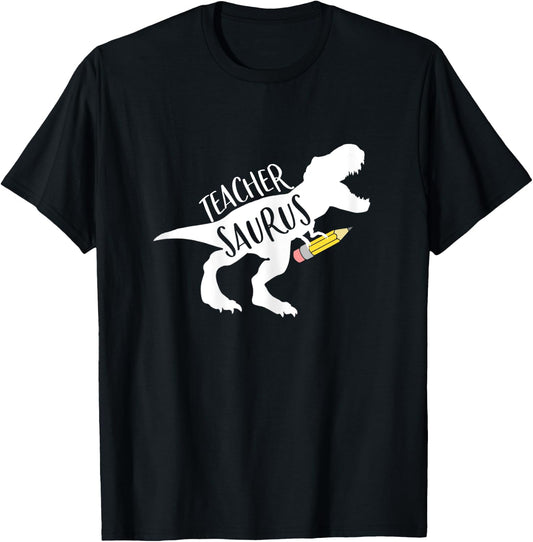 Dinosaur Teacher Shirt Teachersaurus Rex Funny Dino Gift T-Shirt - T-Shirt | Black