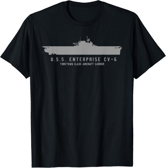 USS Enterprise CV 6 WWII Aircraft Carrier Tech Print T-Shirt - T-Shirt | Black