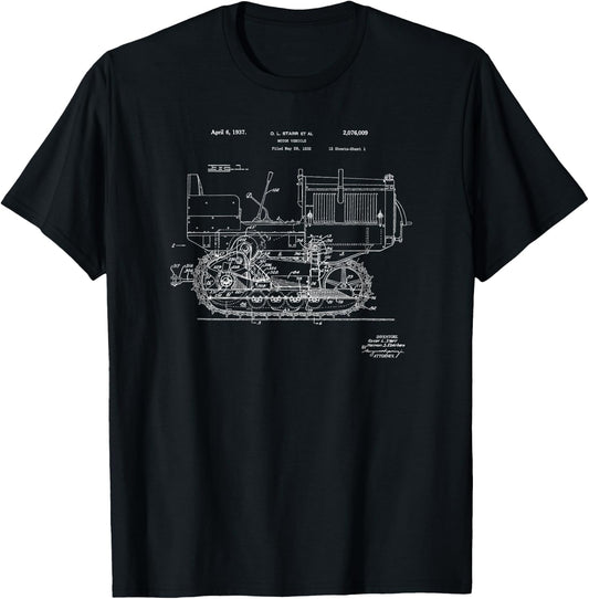 Vintage Patent Print 1937 Farm Crawler Tractor T-Shirt - T-Shirt | Black