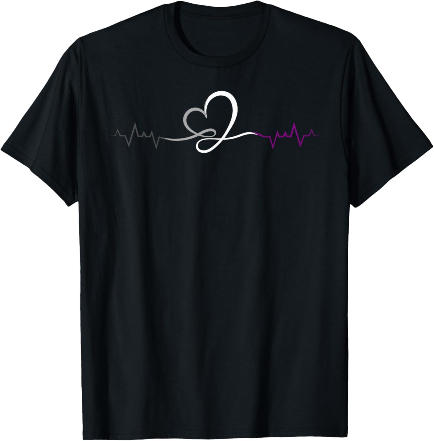 Ace Pride Elegant Heartbeat Line Asexual Colors T-Shirt - T-Shirt | Black