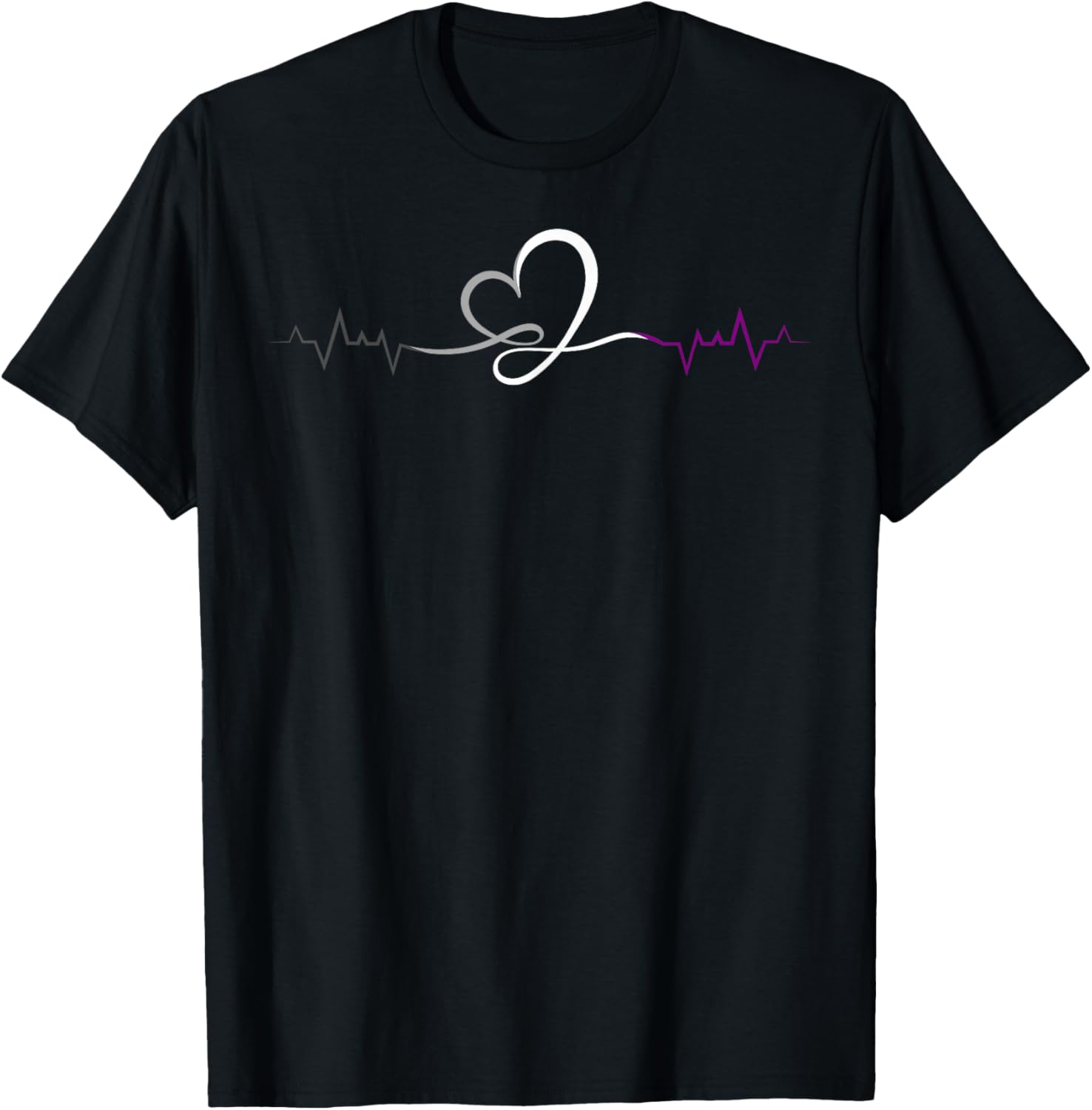 Ace Pride Elegant Heartbeat Line Asexual Colors T-Shirt - T-Shirt | Black