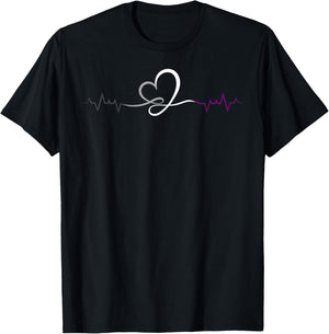 Ace Pride Elegant Heartbeat Line Asexual Colors T-Shirt - T-Shirt | Black