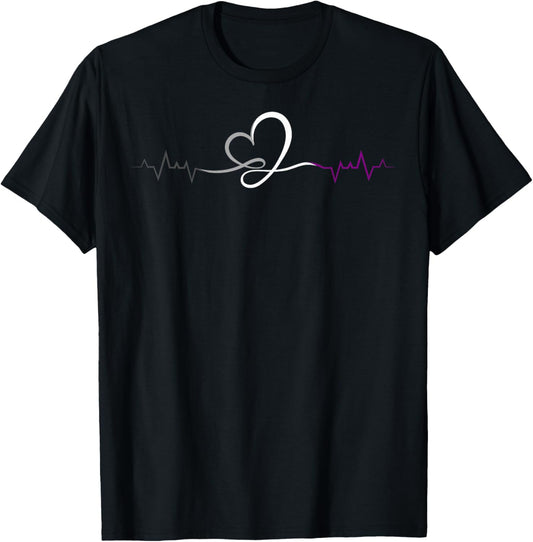Ace Pride Elegant Heartbeat Line Asexual Colors T-Shirt - T-Shirt | Black