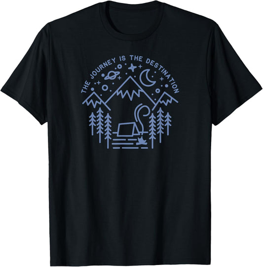 Camping Shirt Journey is the Destination Line Art Hiking Gif T-Shirt - T-Shirt | Black