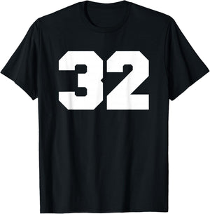 Number 32 Sports Jersey Player #32 Fan FRONT Print Varsity T-Shirt - T-Shirt | Black