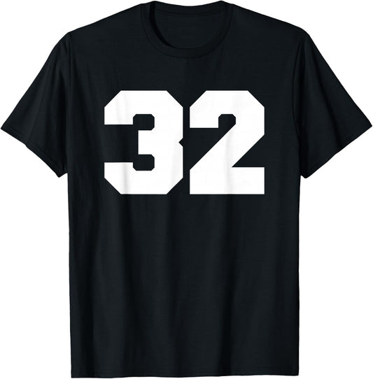 Number 32 Sports Jersey Player #32 Fan FRONT Print Varsity T-Shirt - T-Shirt | Black
