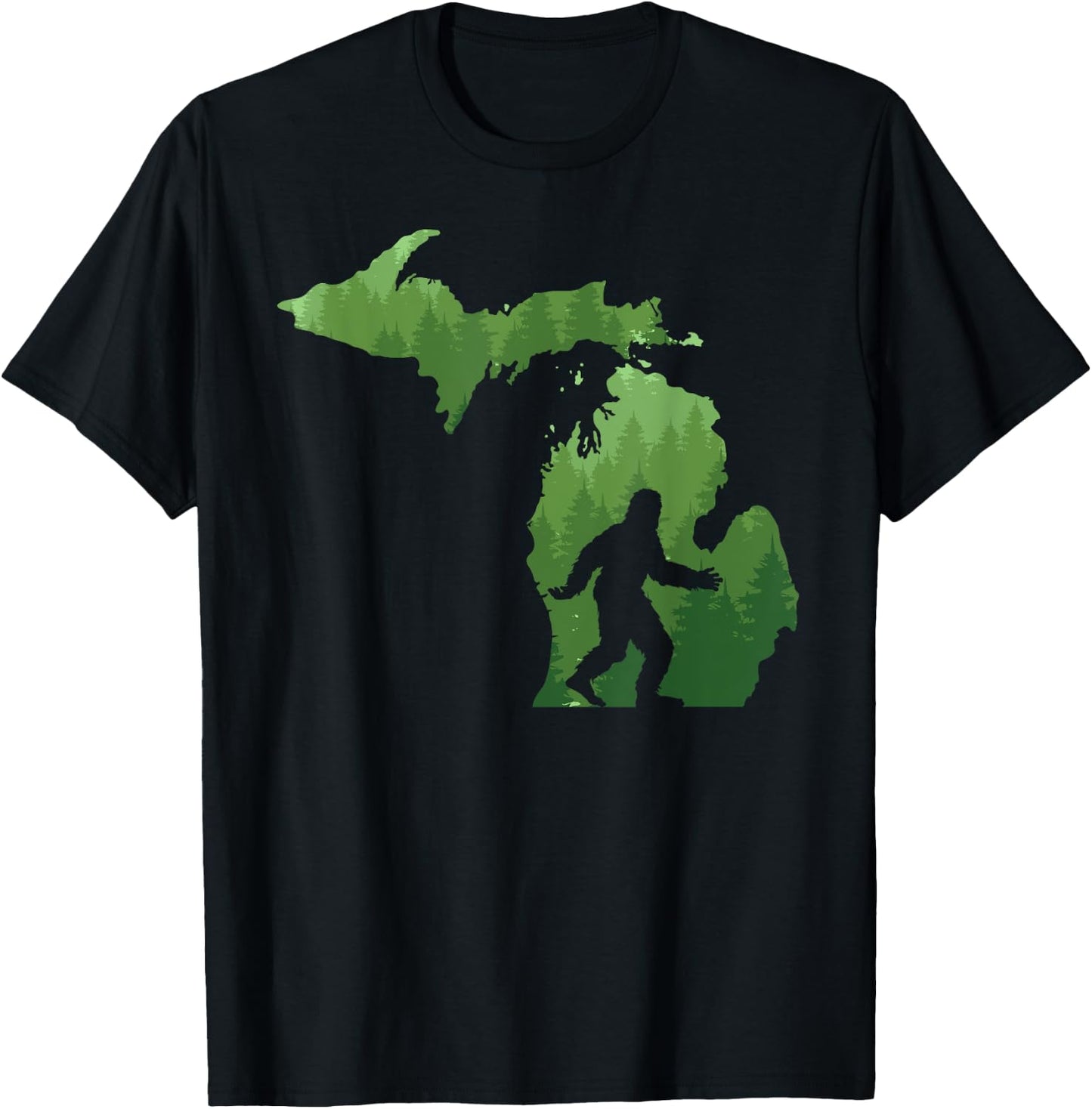 State of Michigan Map Bigfoot Shirt Funny Sasquatch Gift T-Shirt - T-Shirt | Black