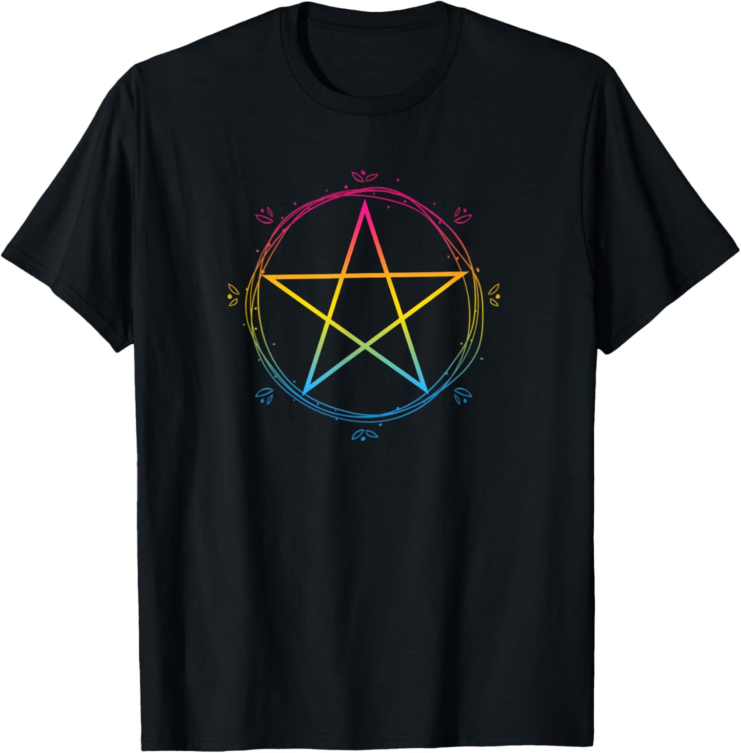 Pansexual Pentagram Wiccan Pagan Pan Pride Flag Boho Floral T-Shirt - T-Shirt | Black