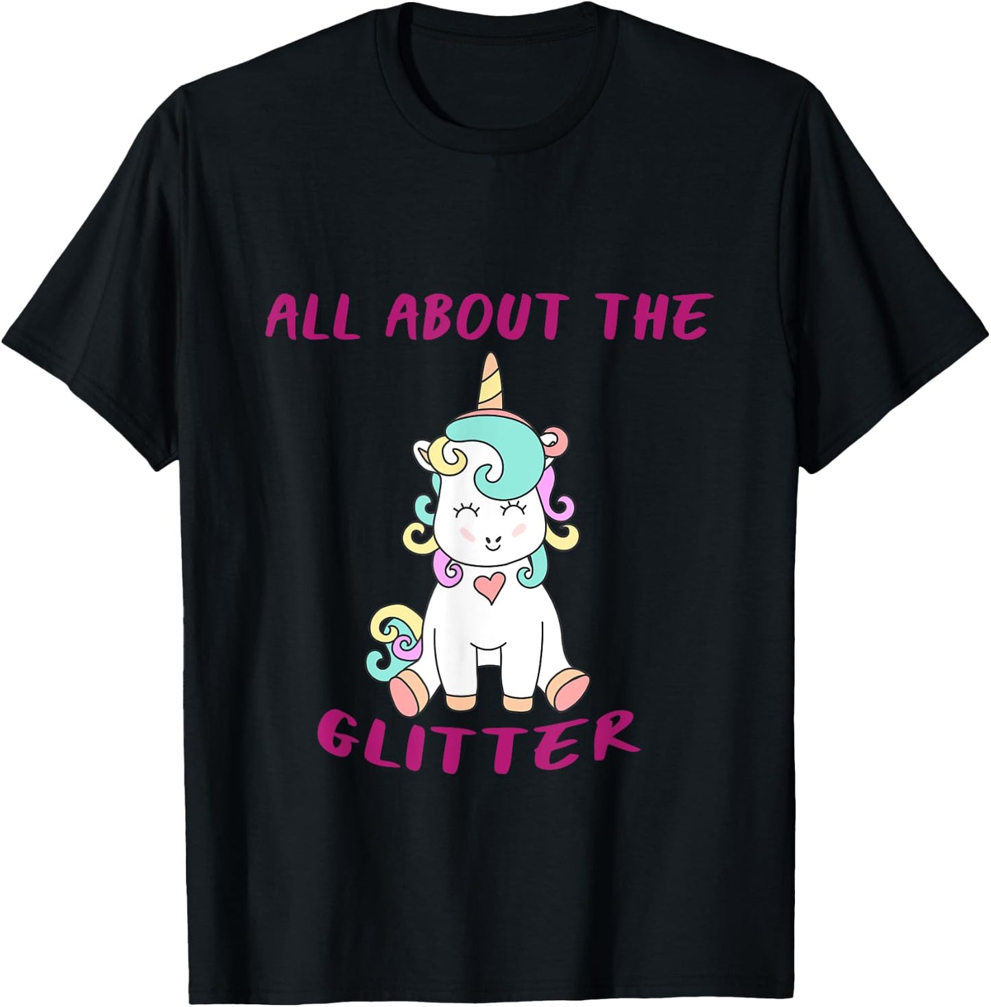 ClownTown All About The Glitter Funny Unicorn Kids Women's -Adults Black Short Sleeve T-Shirt - T-Shirt | Black
