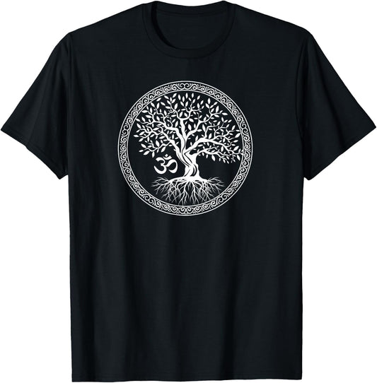 Tree of Life with Om Symbol Yoga Zen Meditation Spiritual T-Shirt - T-Shirt | Black