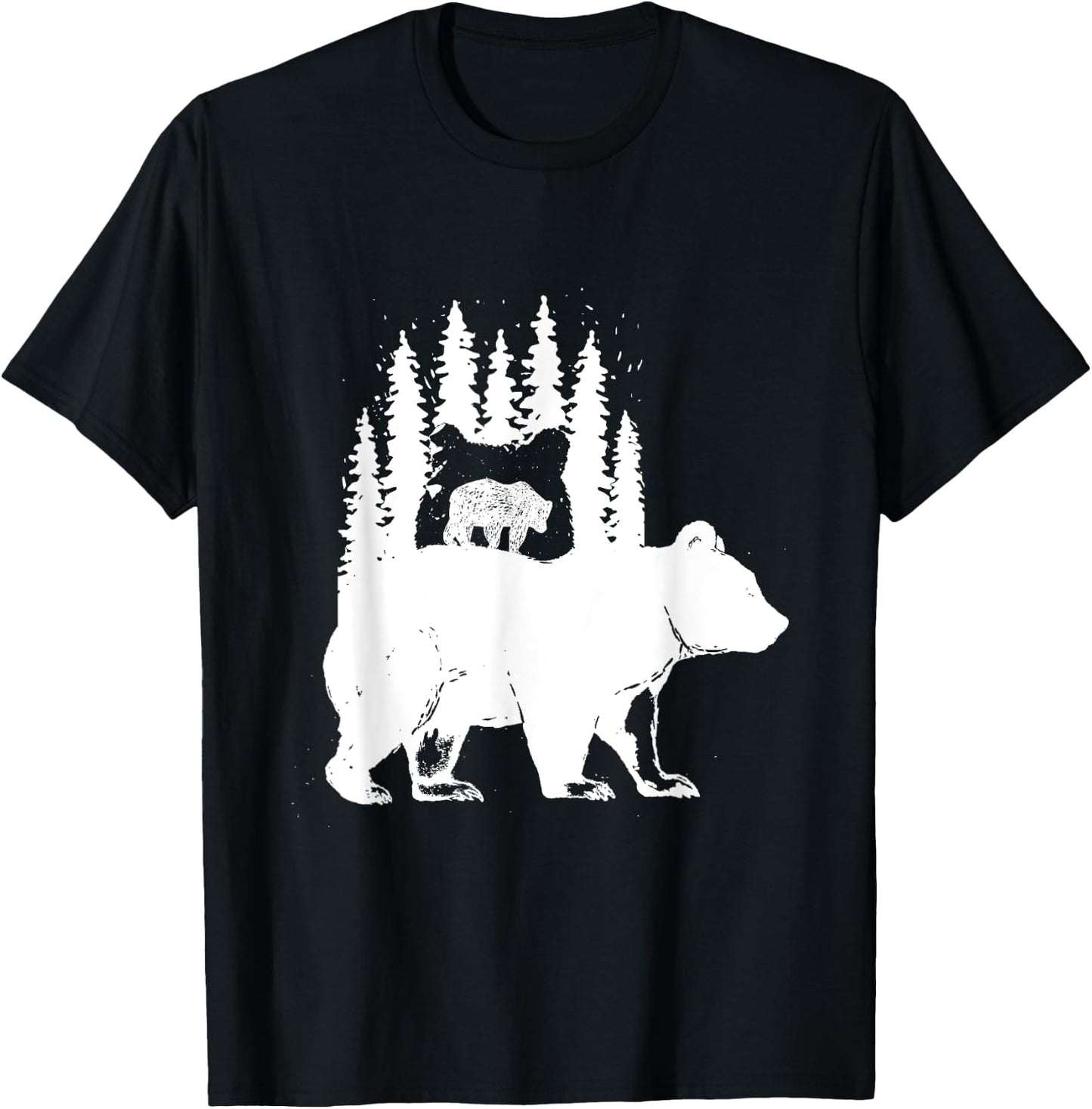 Little Bear Over Bear Unique Silhouette Animal T-Shirt - T-Shirt | Black