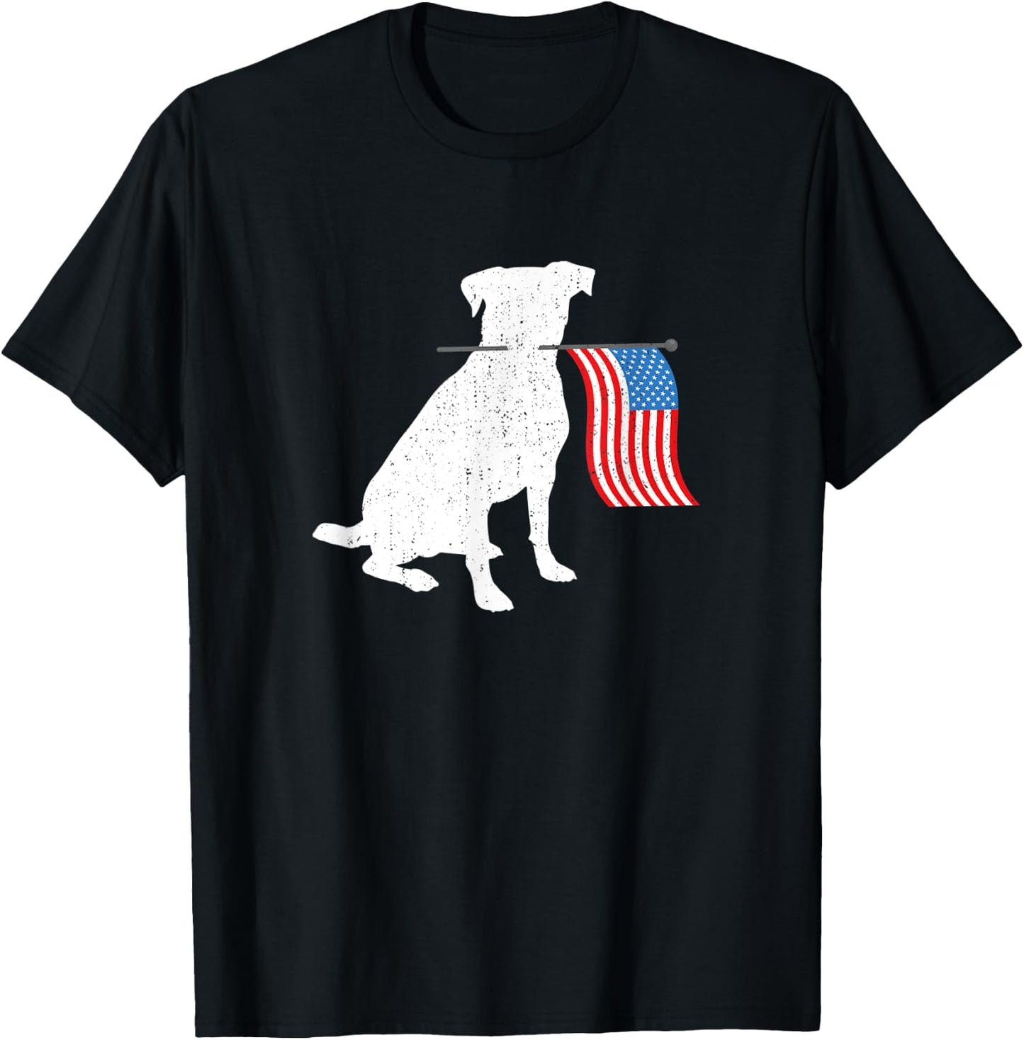 American Labrador Dog Holding July 4th Patriotic USA Flag Women Kids Men T-Shirt - T-Shirt | Black