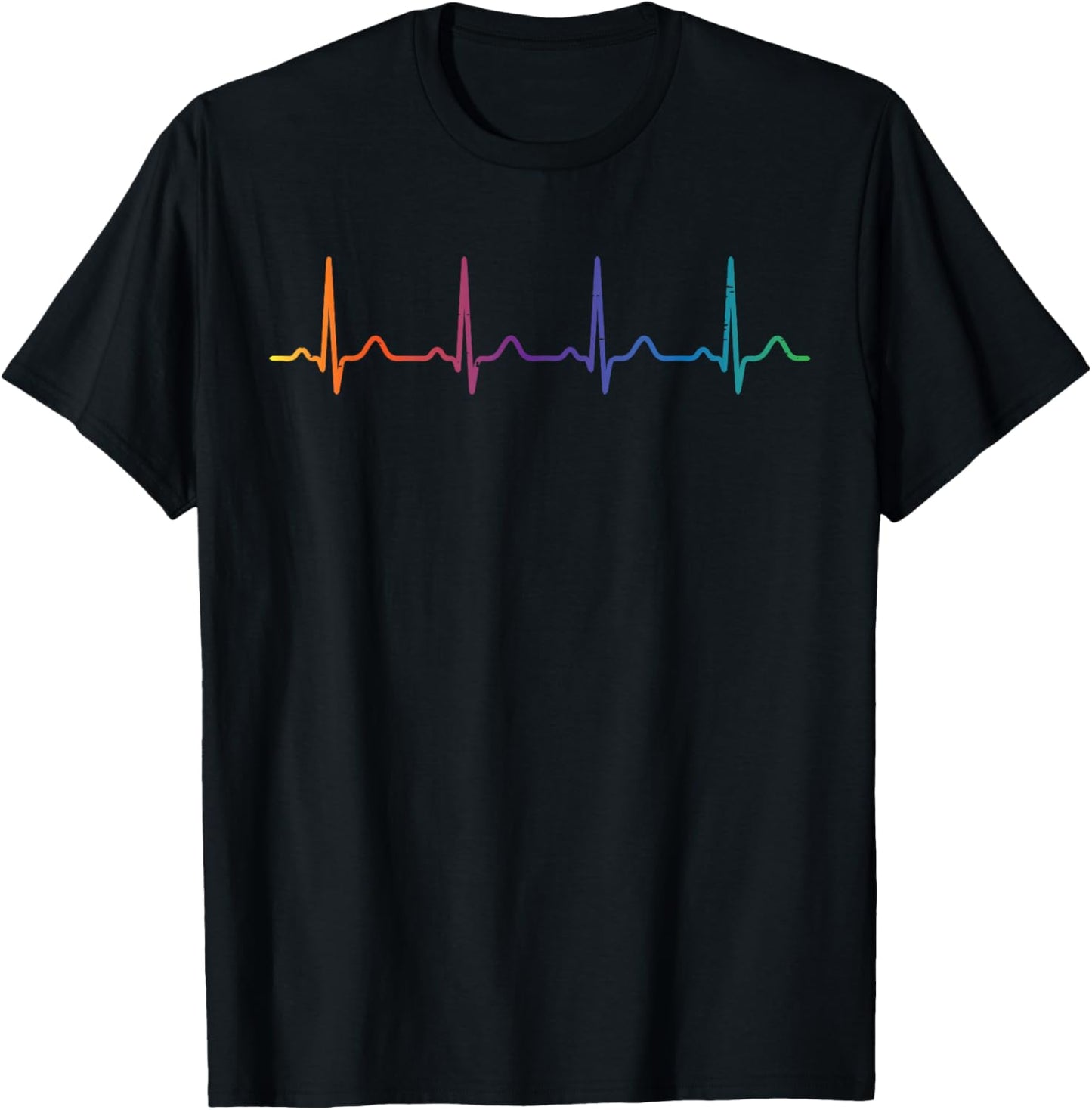 Gay Rainbow Heartbeat Cool LGBTQ Pride Flag Pulse Men Women T-Shirt - T-Shirt | Black