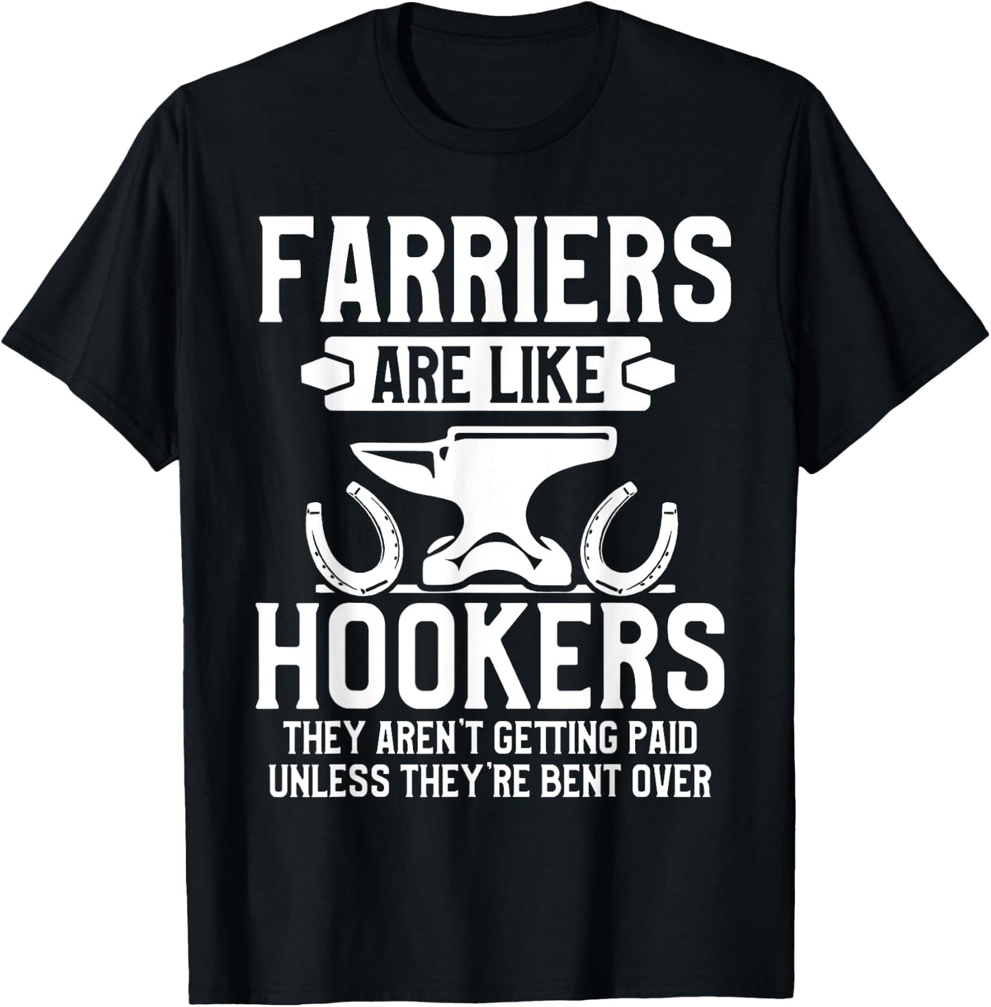 Farrier Bent Horseshoe Hoof Trimming Equine Shoeing T-Shirt - T-Shirt | Black