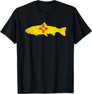 State of New Mexico Fishing Flag - Vintage Fish Trout T-Shirt - T-Shirt | Black