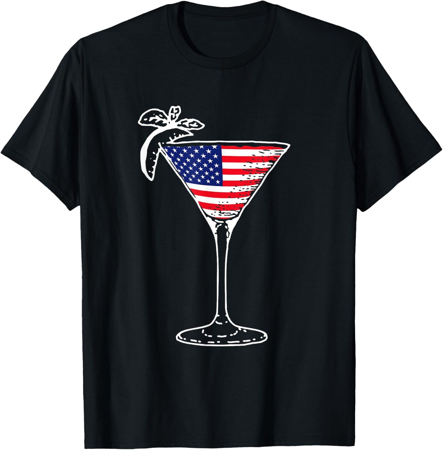 4th of July USA American Flag Martini Cocktail Funny Gift T- Women Men T-Shirt - T-Shirt | Black