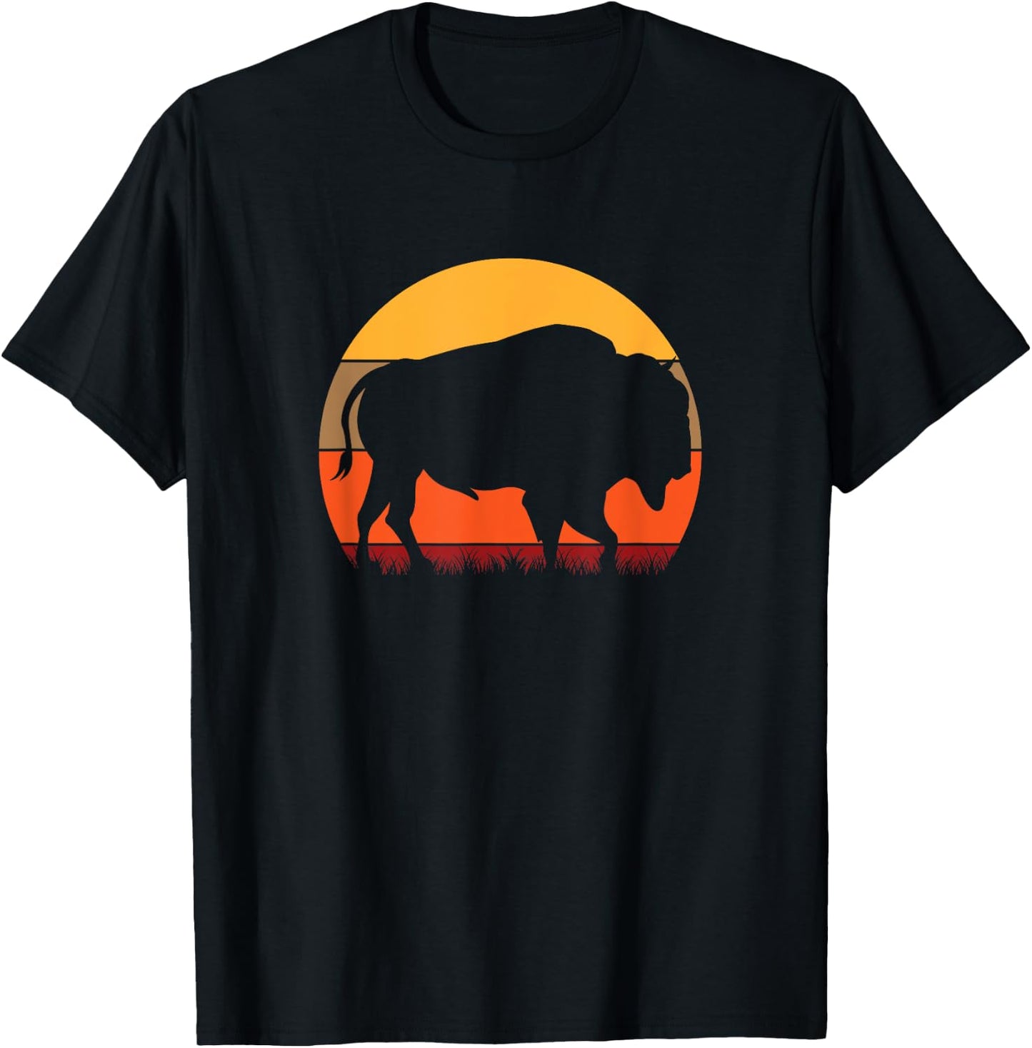 Bison - Great American Buffalo With A Vintage Retro Sunset T-Shirt - T-Shirt | Black