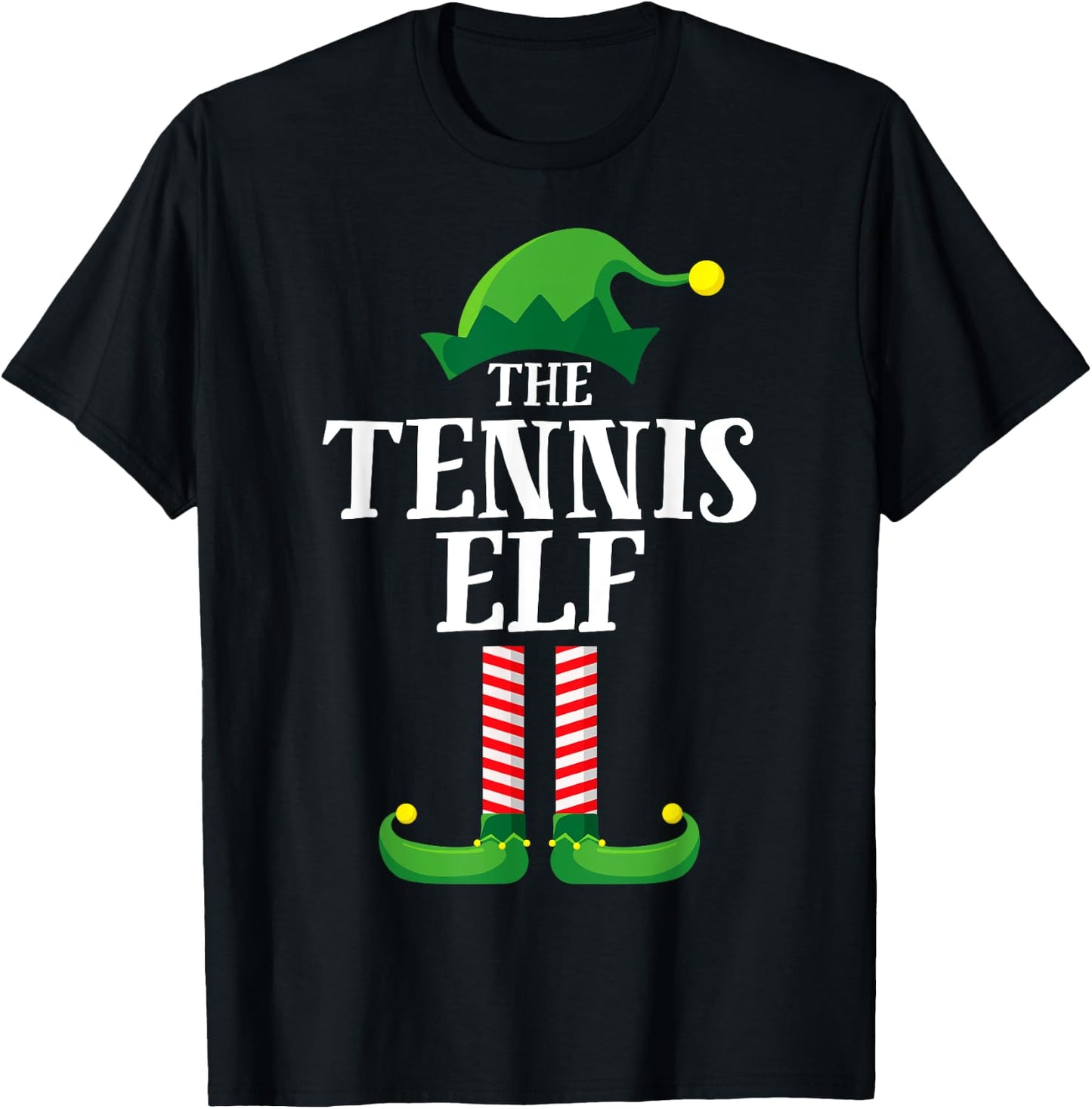 Tennis Elf Matching Family Group Christmas Party Pyjamas T-Shirt - T-Shirt | Black