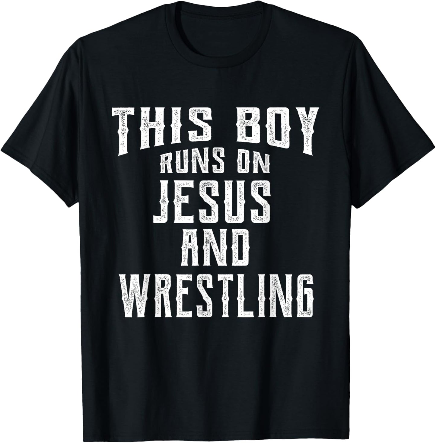 This Boy Runs On Jesus And Wrestling T Shirt Christian Gift T-Shirt - T-Shirt | Black