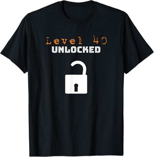 40th Birthday Shirt Gifts - Level 40 Unlocked Over The Hill T-Shirt - T-Shirt | Black