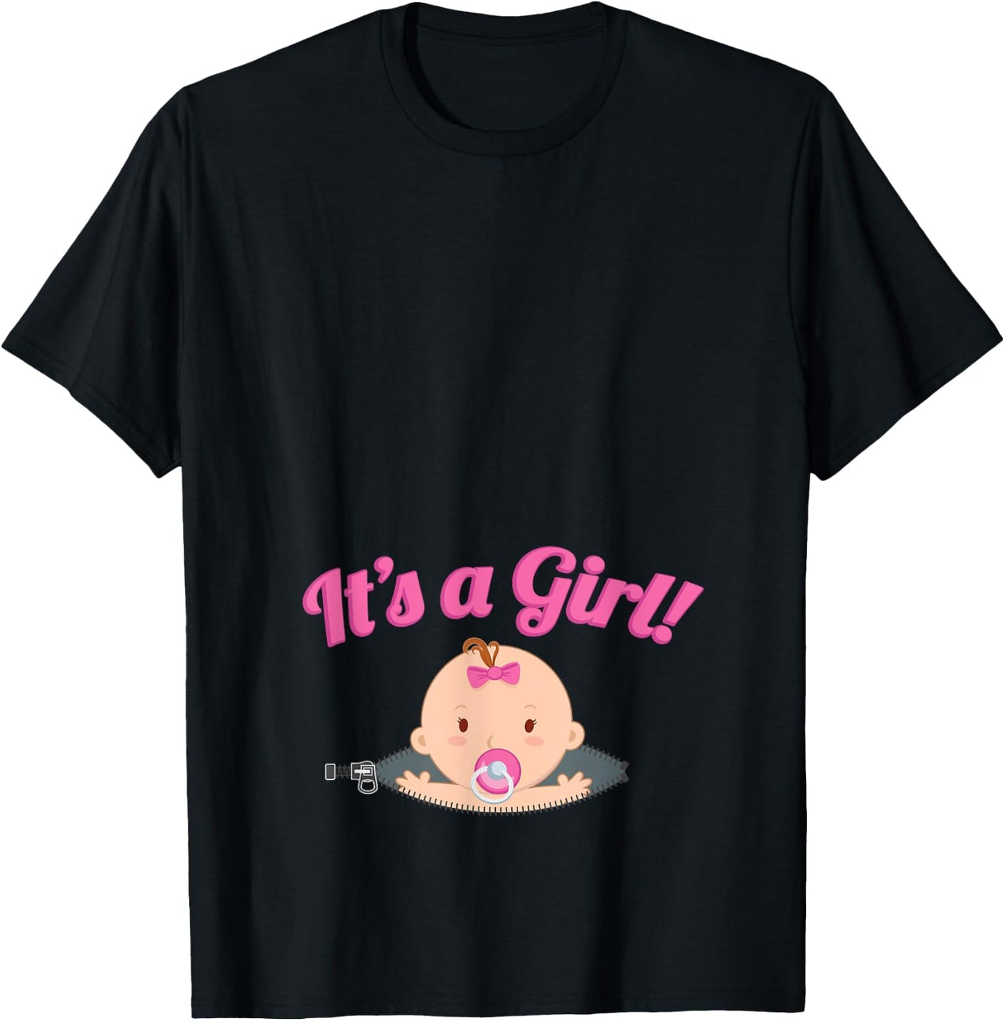Pregnancy Shirt, It's A Girl! Baby Peeking Out, Zany Brainy T-Shirt - T-Shirt | Black