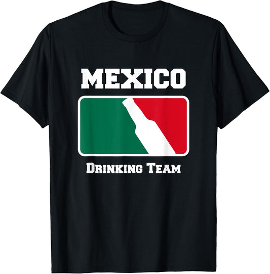 Mexico Drinking Team Beer w/ Mexican Flag Colors T-Shirt - T-Shirt | Black