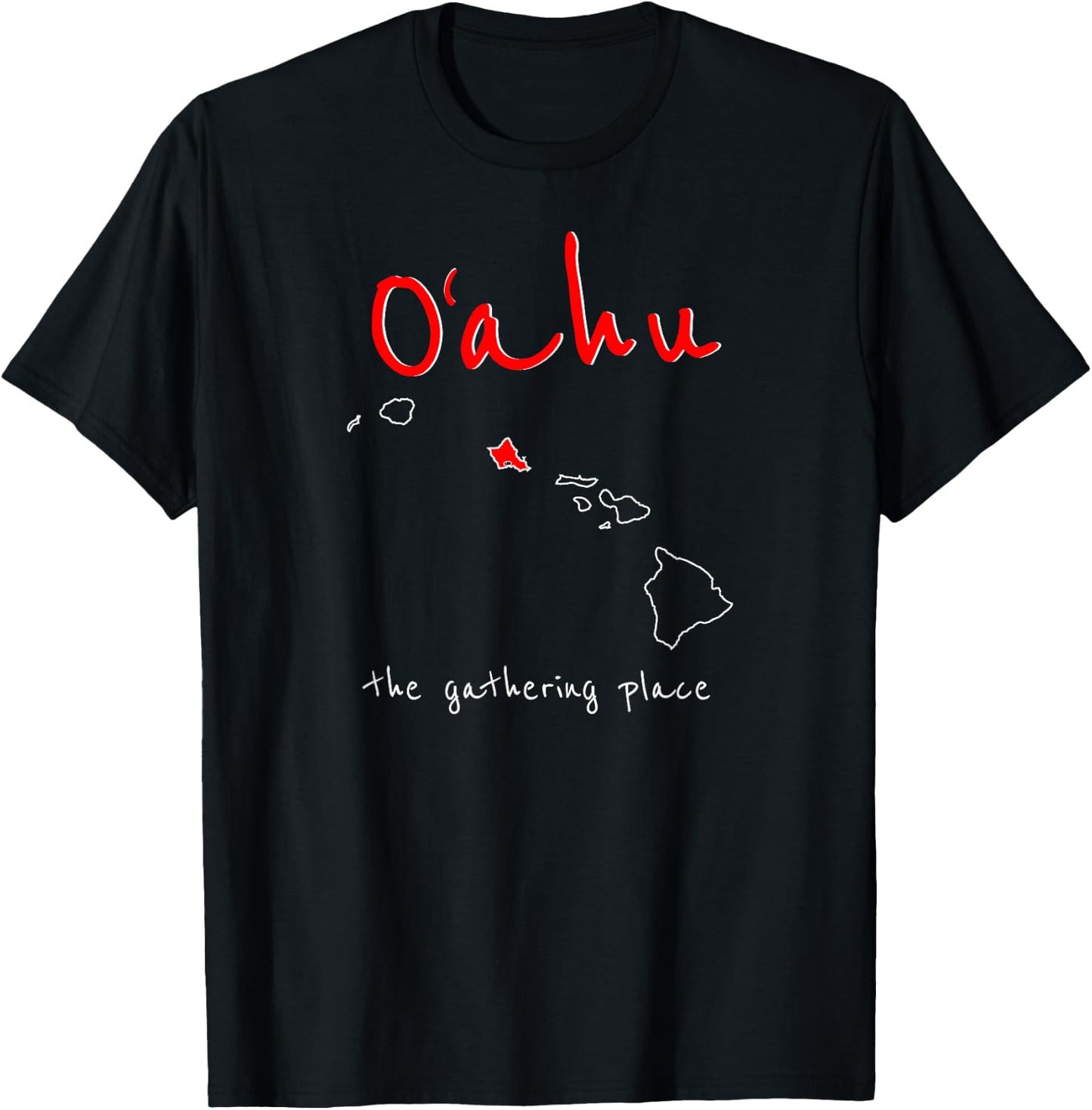 Oahu - The Gathering Place | Vintage Hawaii Vacation Gift T-Shirt - T-Shirt | Black