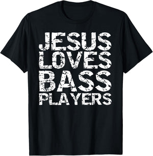 Bass Guitar Player Gift Distressed Jesus Loves Bass Players T-Shirt - T-Shirt | Black