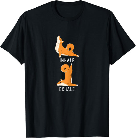 Inhale Exhale Shiba Inu Yoga Dog Shirt T-Shirt - T-Shirt | Black