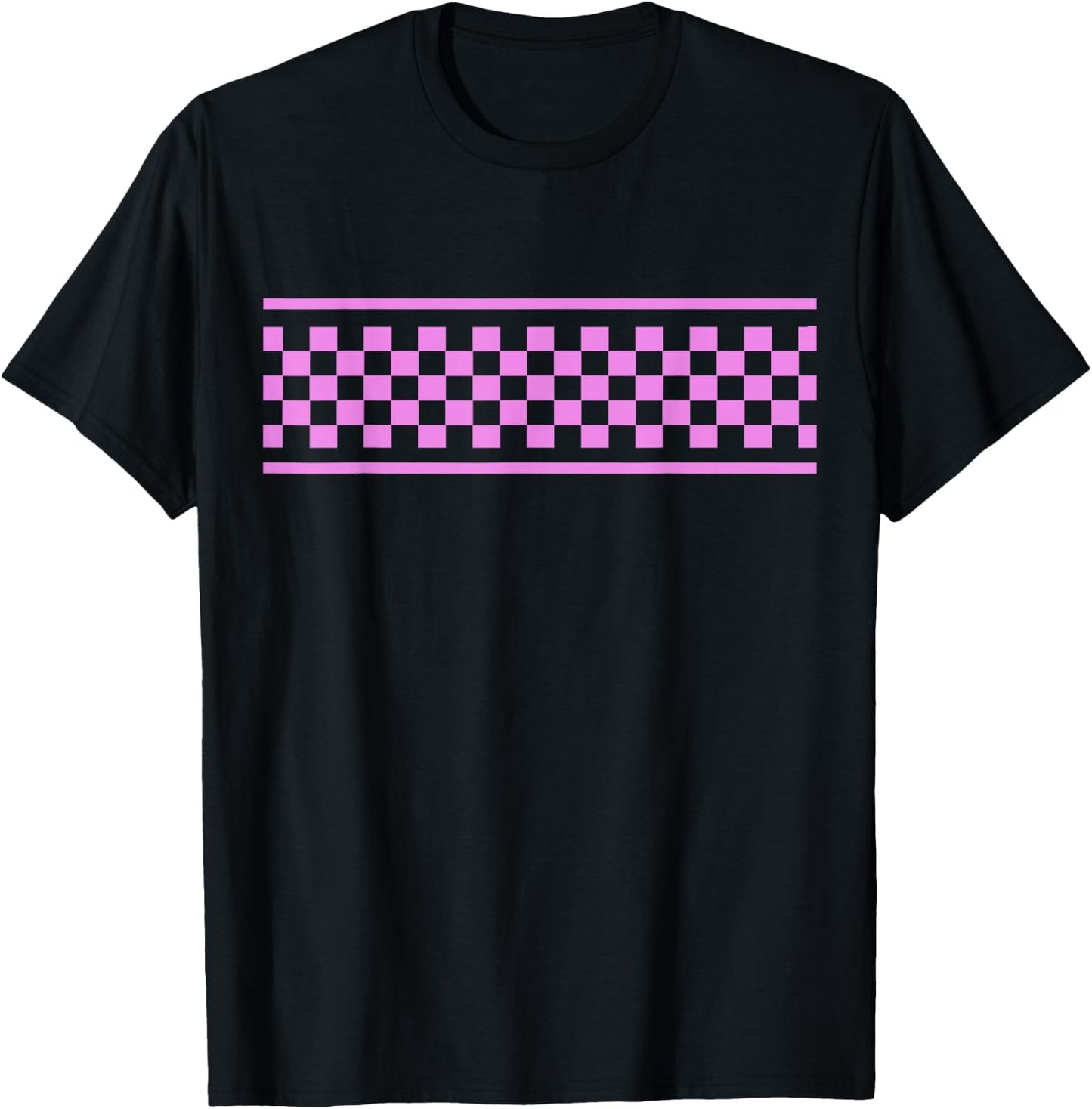 Pink Checker Pattern Checkerboard Skater Surfer Style Teens T-Shirt - T-Shirt | Black
