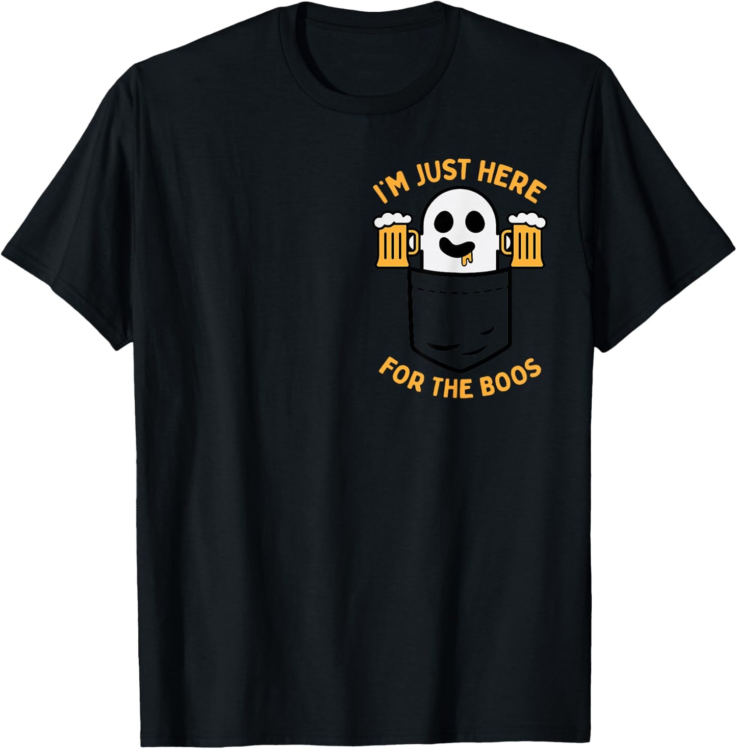 I'm Just Here For The Boos Cute Pocket Ghost Beer Halloween T-Shirt - T-Shirt | Black