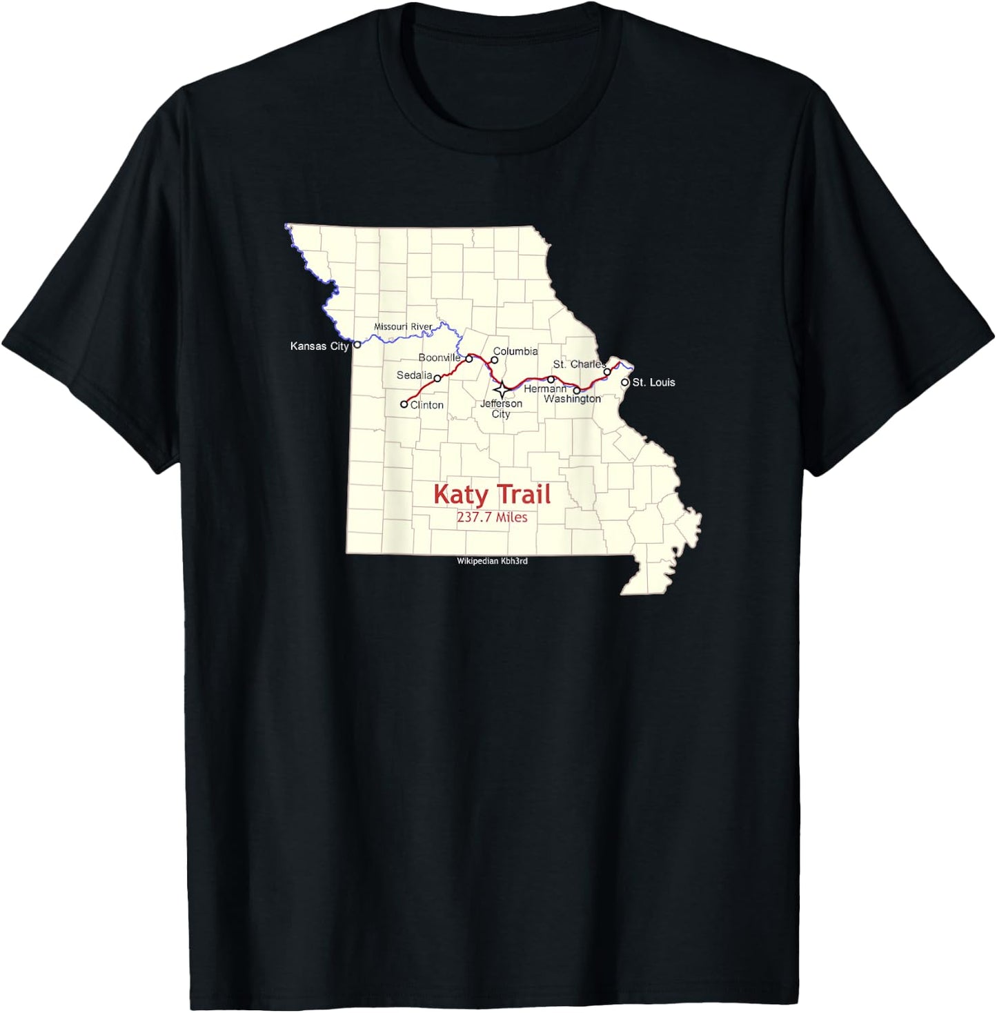 Katy Trail Route Map T-Shirt - T-Shirt | Black