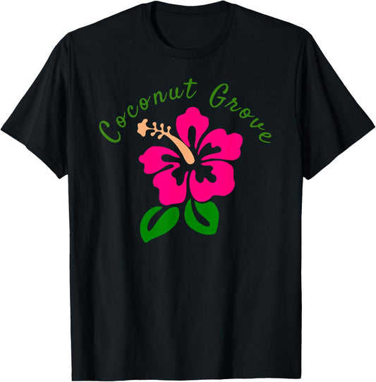Tropical Coconut Grove Florida Hibiscus Flower T-Shirt - T-Shirt | Black