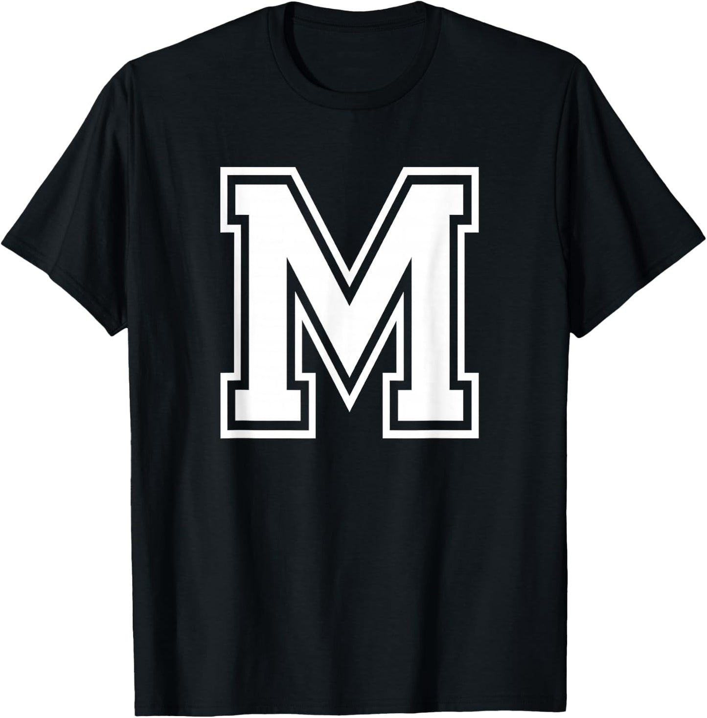 Letter M Name Initial Varsity Alphabet Monogram T-Shirt - T-Shirt | Black