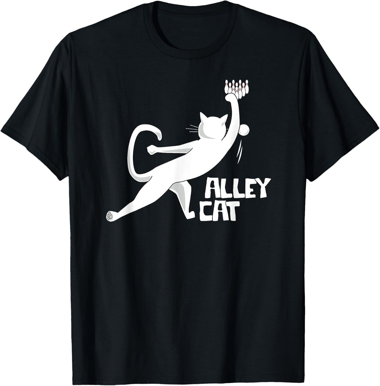 Cute Alley Cat Bowling Design for Cat Pun Loving Bowlers Women Kids T-Shirt - T-Shirt | Black