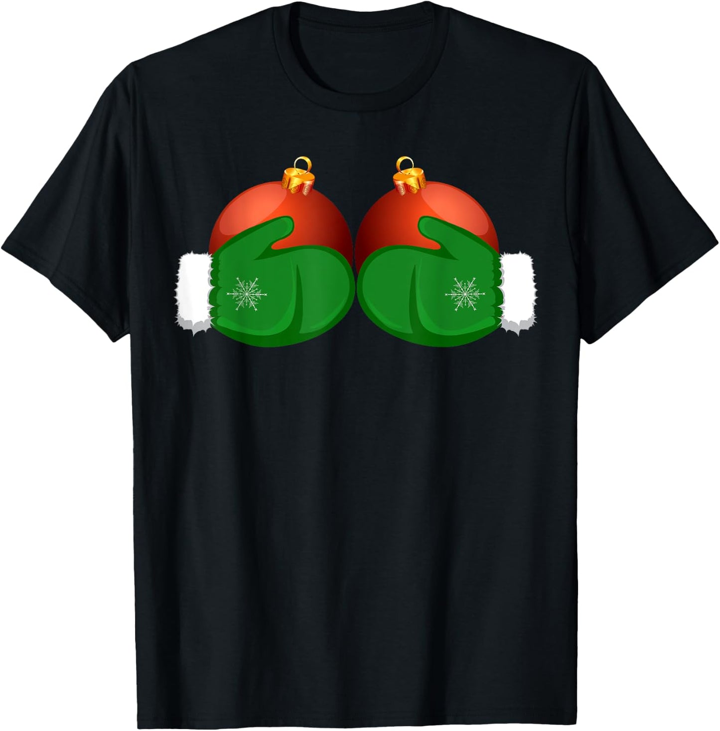 Funny Winter Women's Mittens Holding Xmas Ball Boobs T-Shirt - T-Shirt | Black