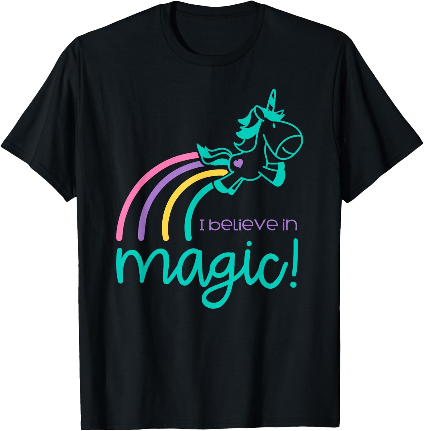 I Believe In Magic Colorful Unicorn T-Shirt - T-Shirt | Black