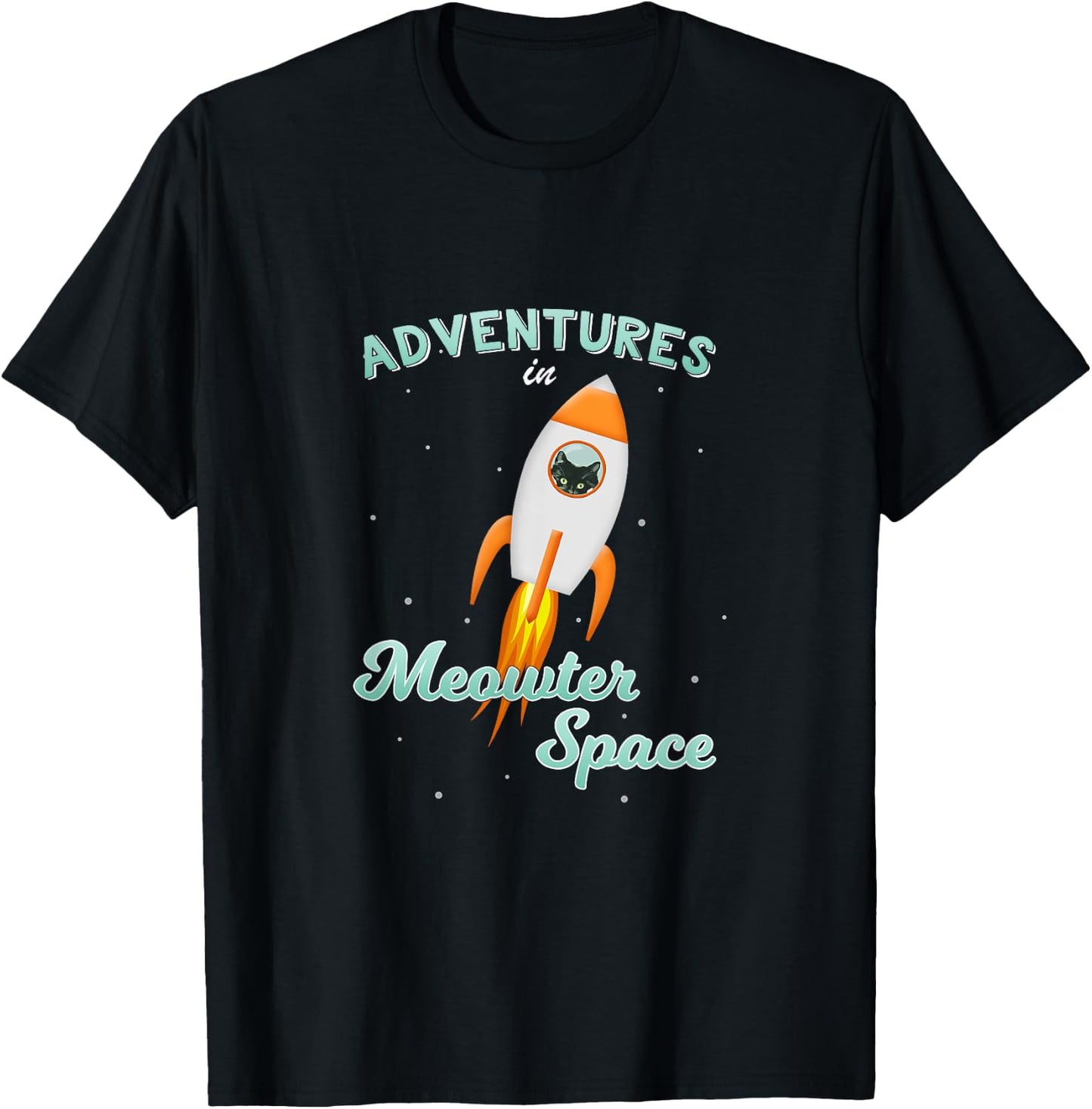 Cat Space Shirt Rocket Ship Outer Space Adventure T-Shirt - T-Shirt | Black
