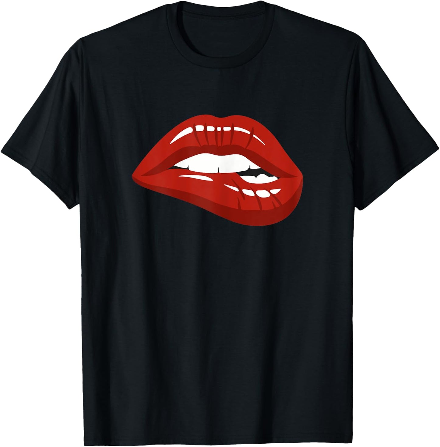 Red Lips Biting Lipstick Makeup T-Shirt - T-Shirt | Black
