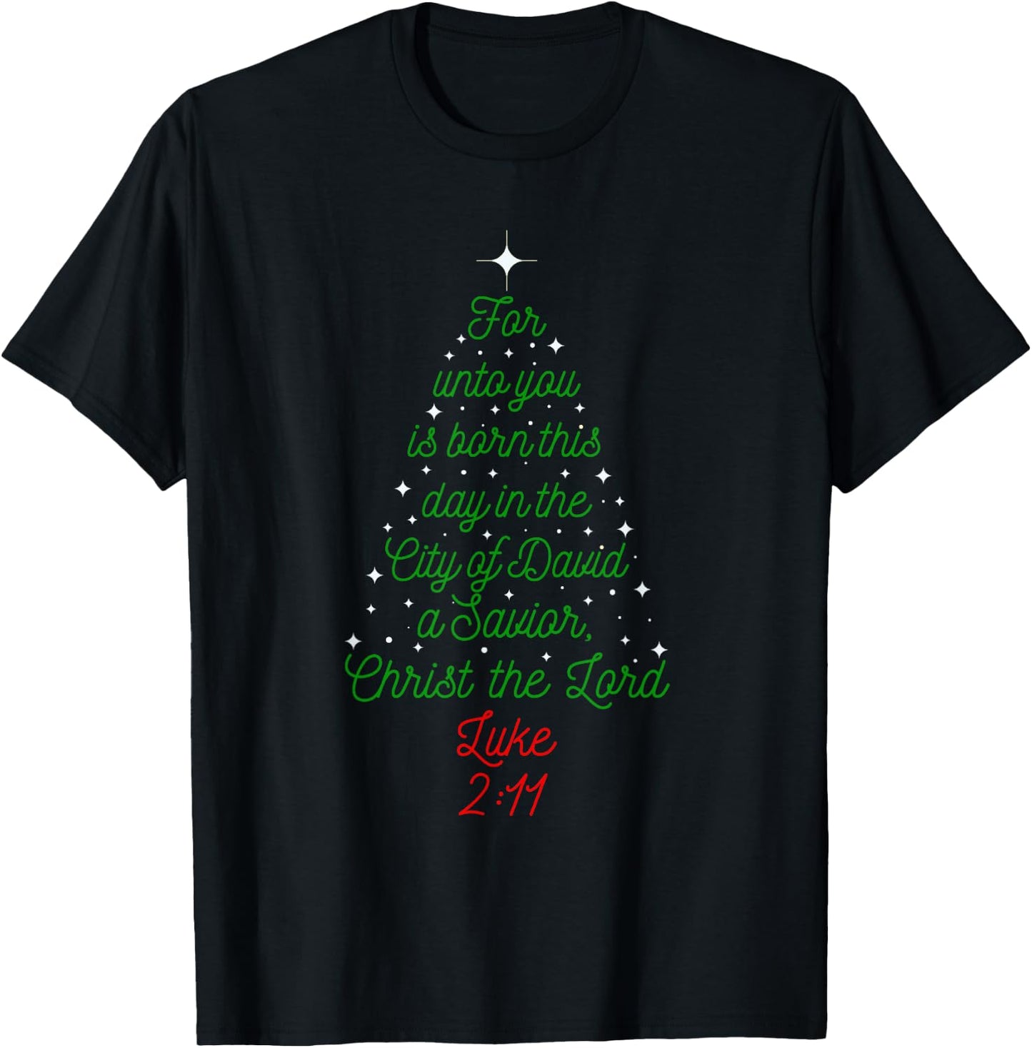 Savior is Born Bible Verse Christmas Tree Holiday Religious T-Shirt - T-Shirt | Black
